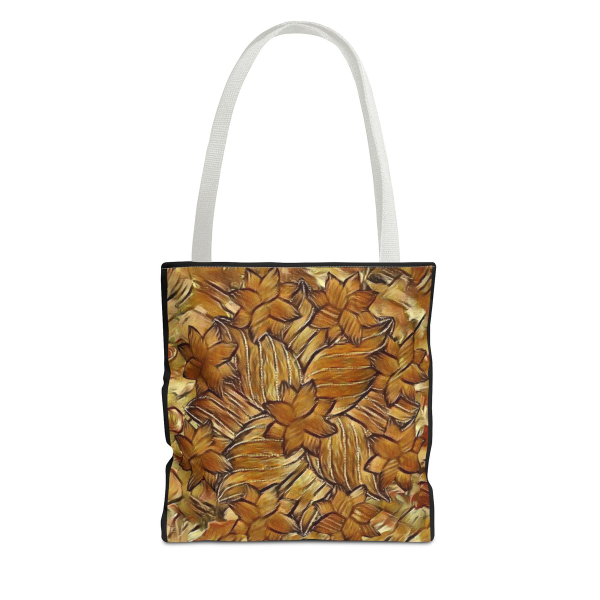 Two sided Floral Art Tote Bag — Vibrant All-Over-Print Flower Pattern Side 1 Browns and Side 2 Purple?
