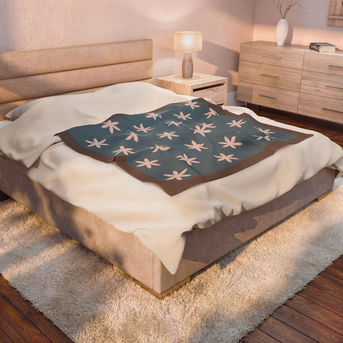 Abstract Pattern Plush Blanket — Soft Velveteen Throw for Cozy Living in cottage door Blue