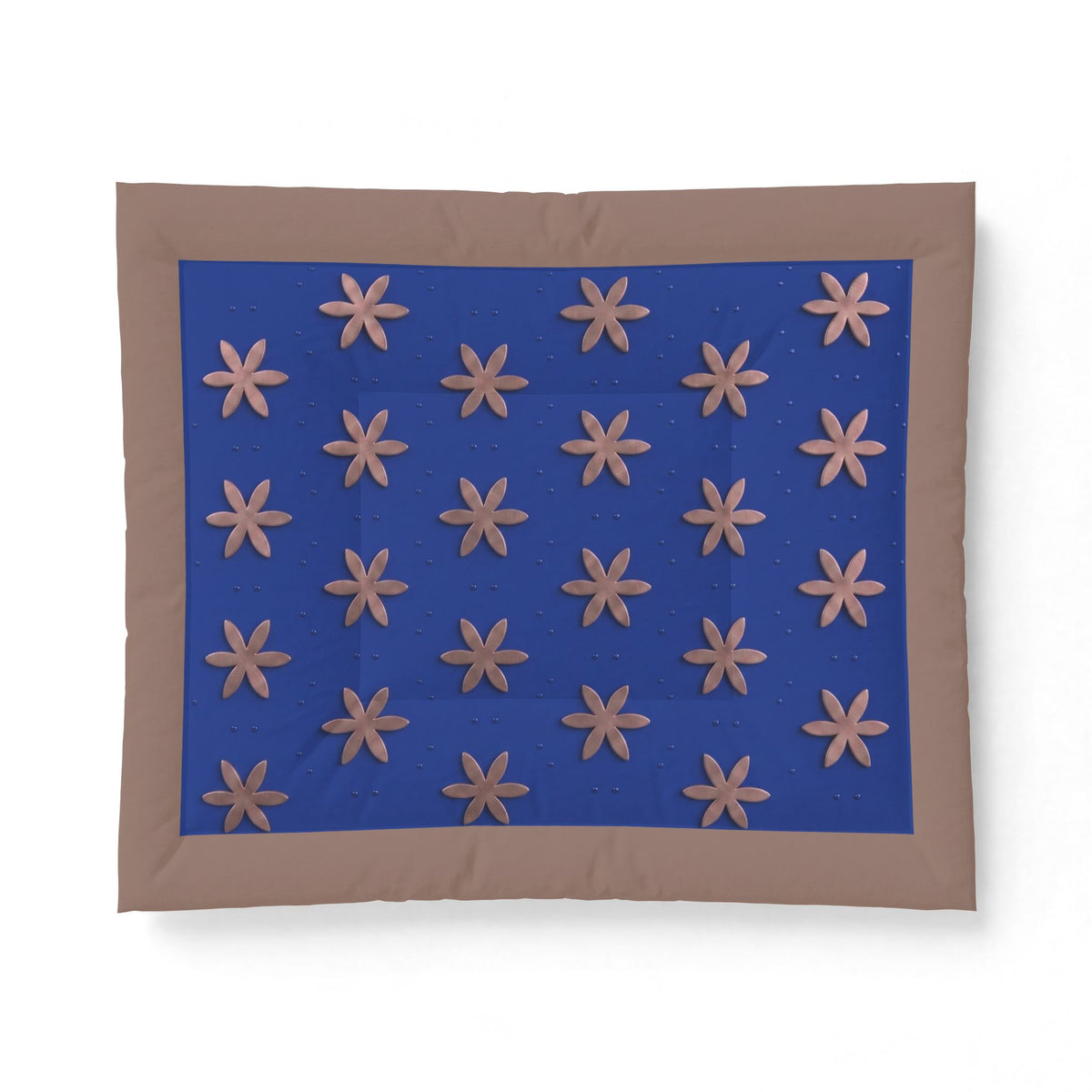 Abstract Floral Cotton Comforter  Copper metallic on luminous Blues