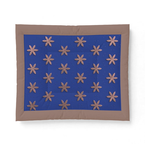 Abstract Floral Cotton Comforter  Copper metallic on luminous Blues
