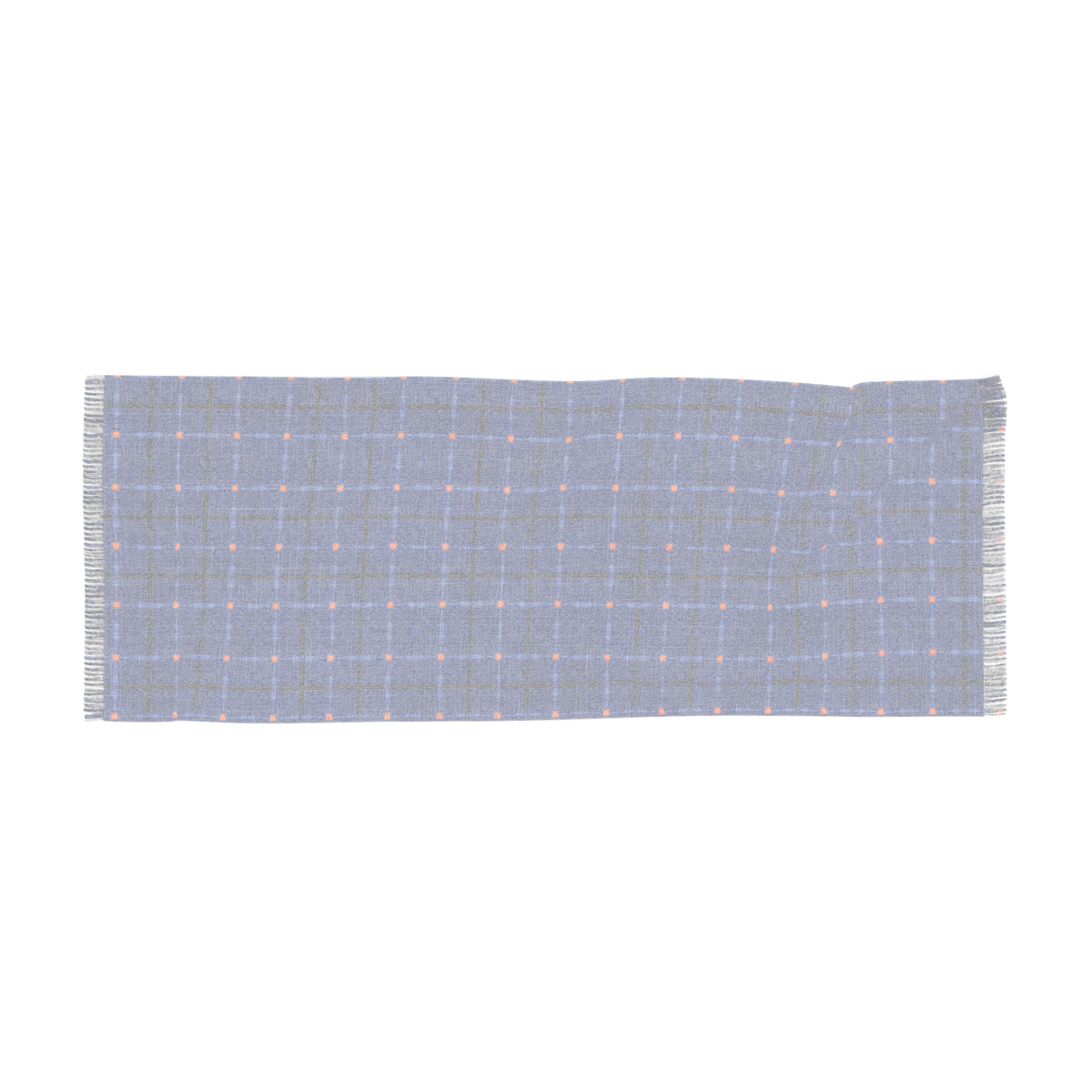 Medium Blue Plaid Lightweight Scarf — Subtle Orange Dot Grid Pattern