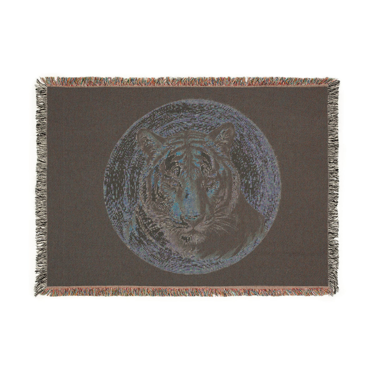 Tiger Moon Woven Blanket — Rustic Wildlife Throw for Home Decor & Gifts