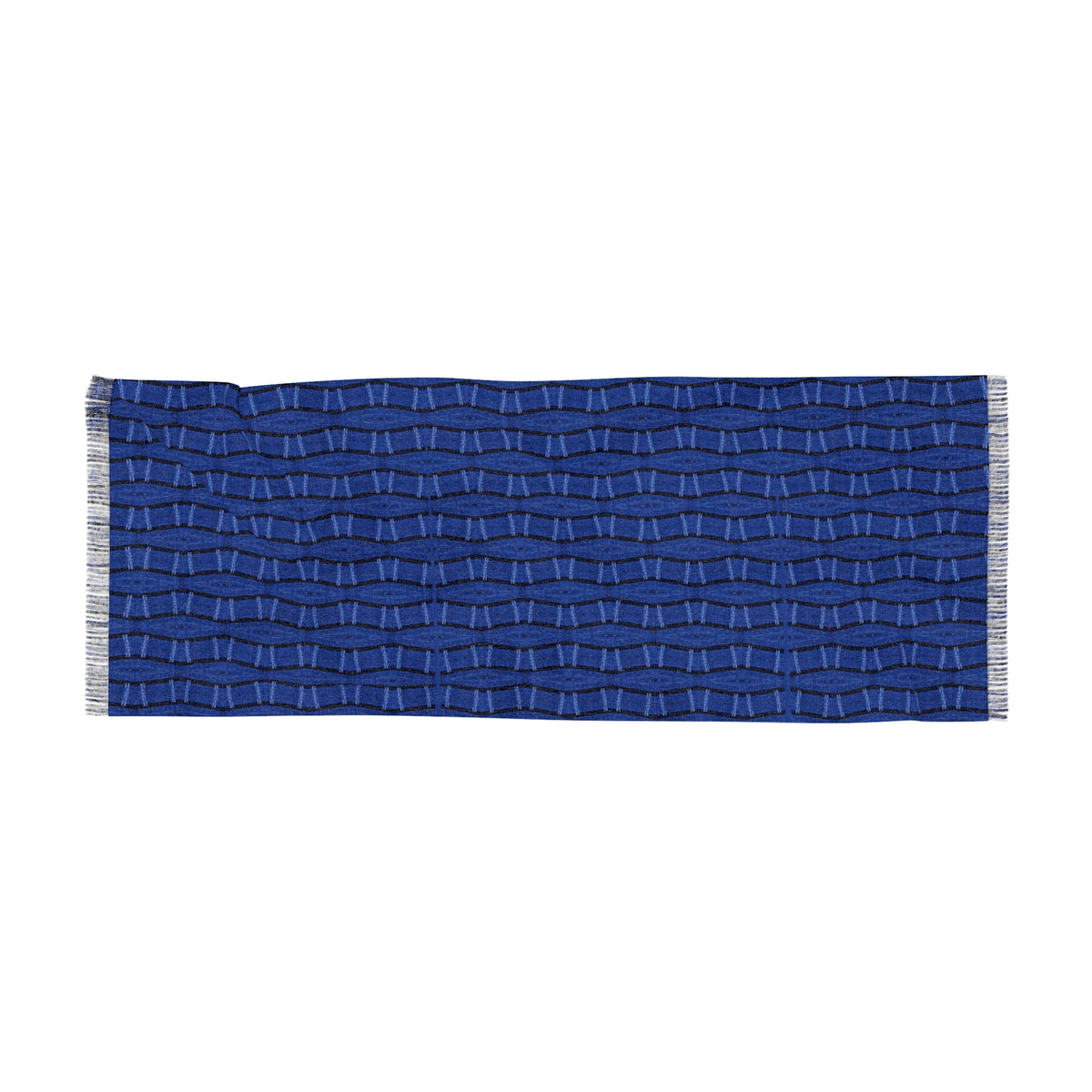 Striking Blue Plaid Lightweight Scarf — Unique Original Swirvy Grid Pattern