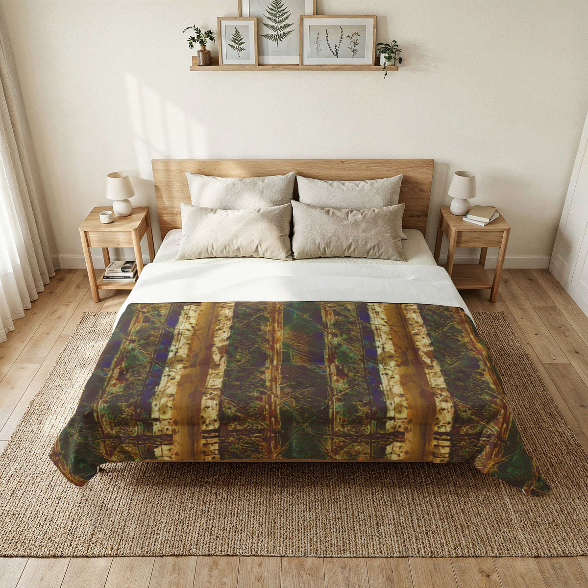 Forest Multicolored Striped Cotton Comforter – Rustic but Elegant Woodland Bedding
