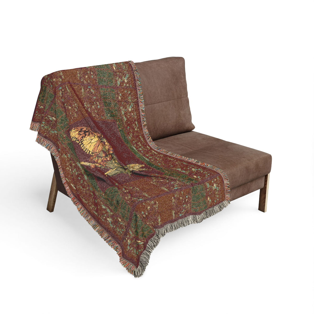 Woven Blanket Butterfly on Green & Warm Mahogany  #764034