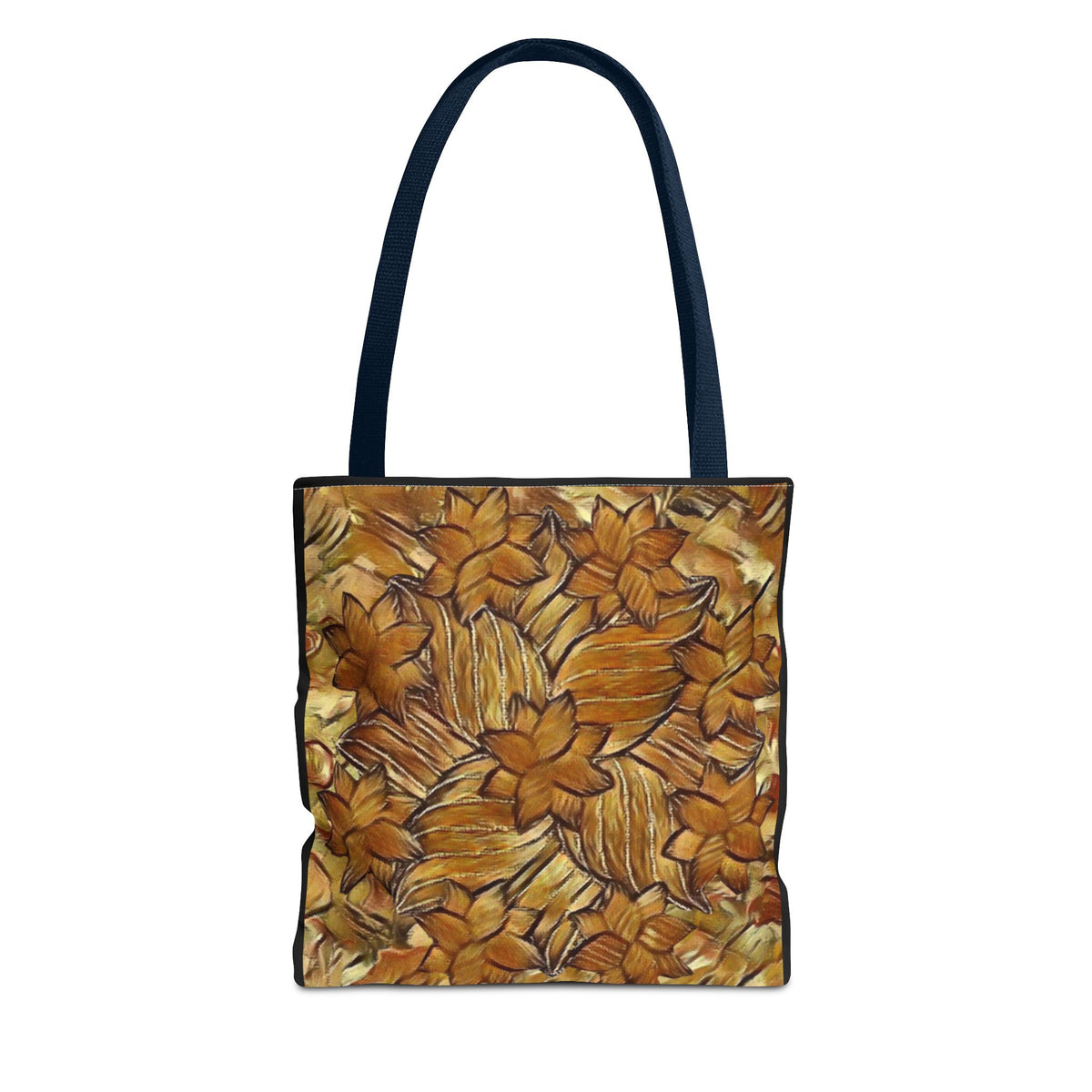 Two sided Floral Art Tote Bag — Vibrant All-Over-Print Flower Pattern Side 1 Browns and Side 2 Purple?