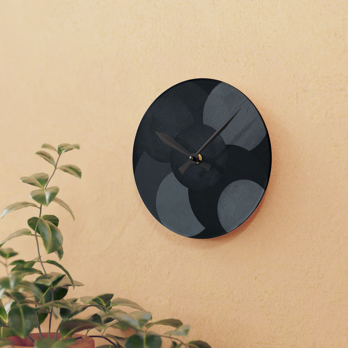 Minimalist Black & Gray Acrylic Wall Clock — Modern Abstract Circle Design