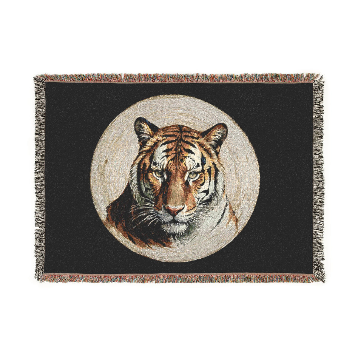 Tiger Moon Woven Blanket — Rustic Wildlife Throw for Home Decor & Gifts