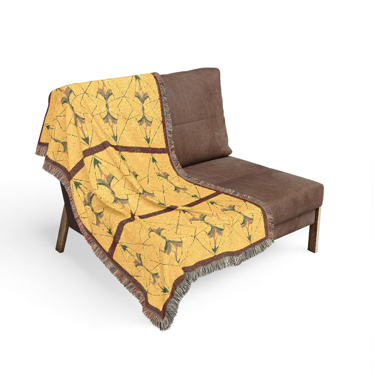 Woven Blanket Bright Yellow on Warm Mahogany  #764034 Abstract Lantern Design