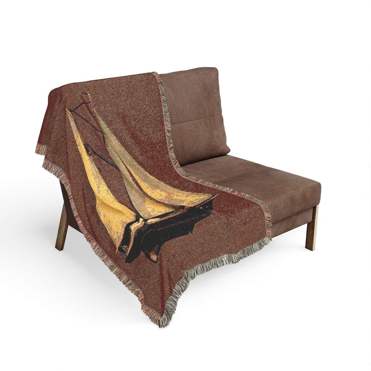 Woven Blanket Bright Golden Sailboat on Warm Mahogany  #764034 mixed