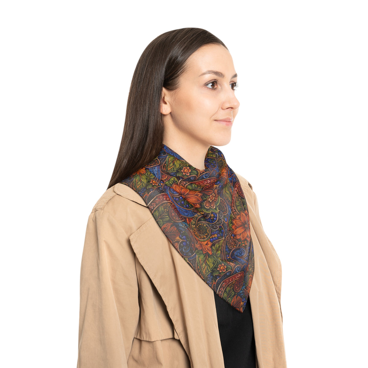 Floral Paisley Silk-Feel Scarf — Boho Autumn Wrap for Women