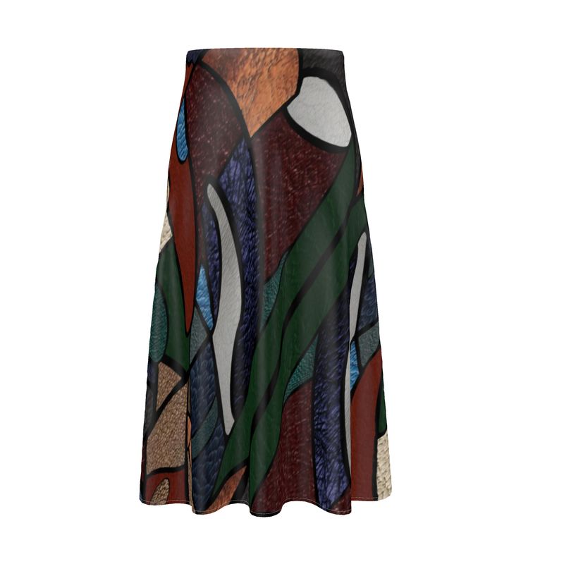 Striking Midi Skirt! Lively stain glass and leather look
