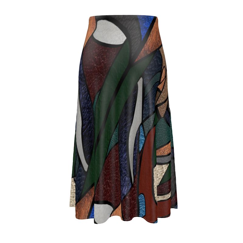 Striking Midi Skirt! Lively stain glass and leather look