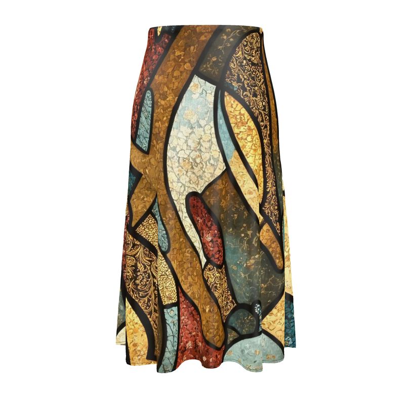 Lively multi color stain glass and leather look Midi Skirt