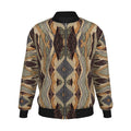 Lively fall multi colored geometric look in a Bomber Jacket.