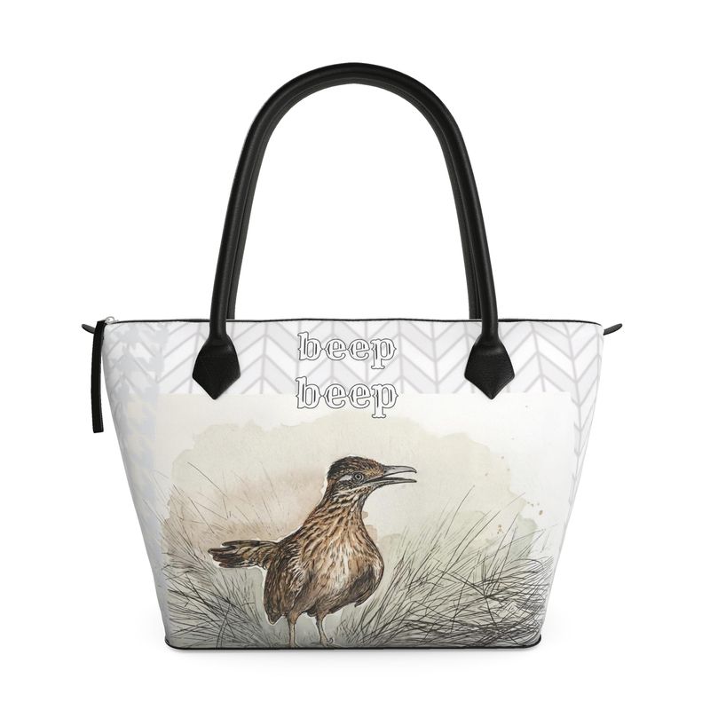 Zip Top Handbag in Black and White