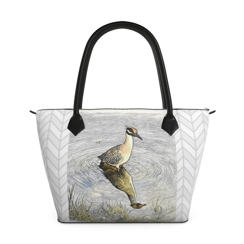 Zip Top Handbag in Black and White