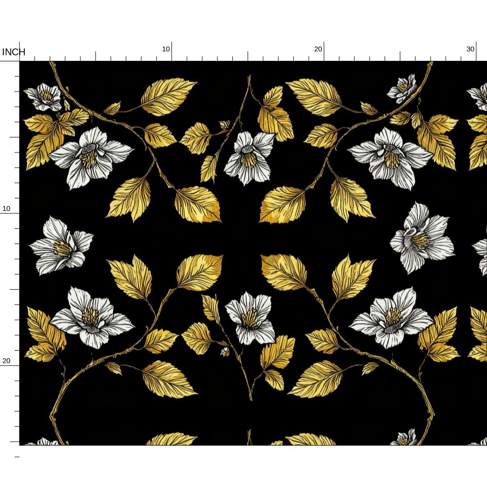 Cotton Fabric Metallic look Gold and White