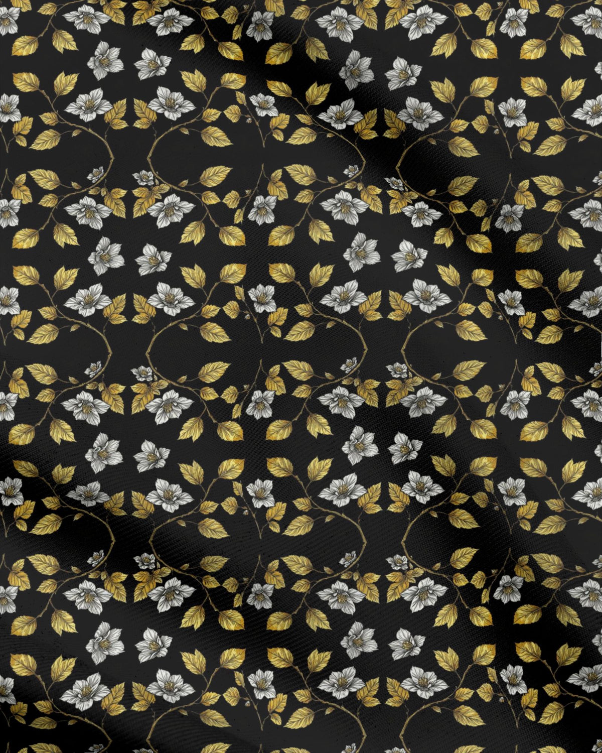 Cotton Fabric Metallic look Gold and White