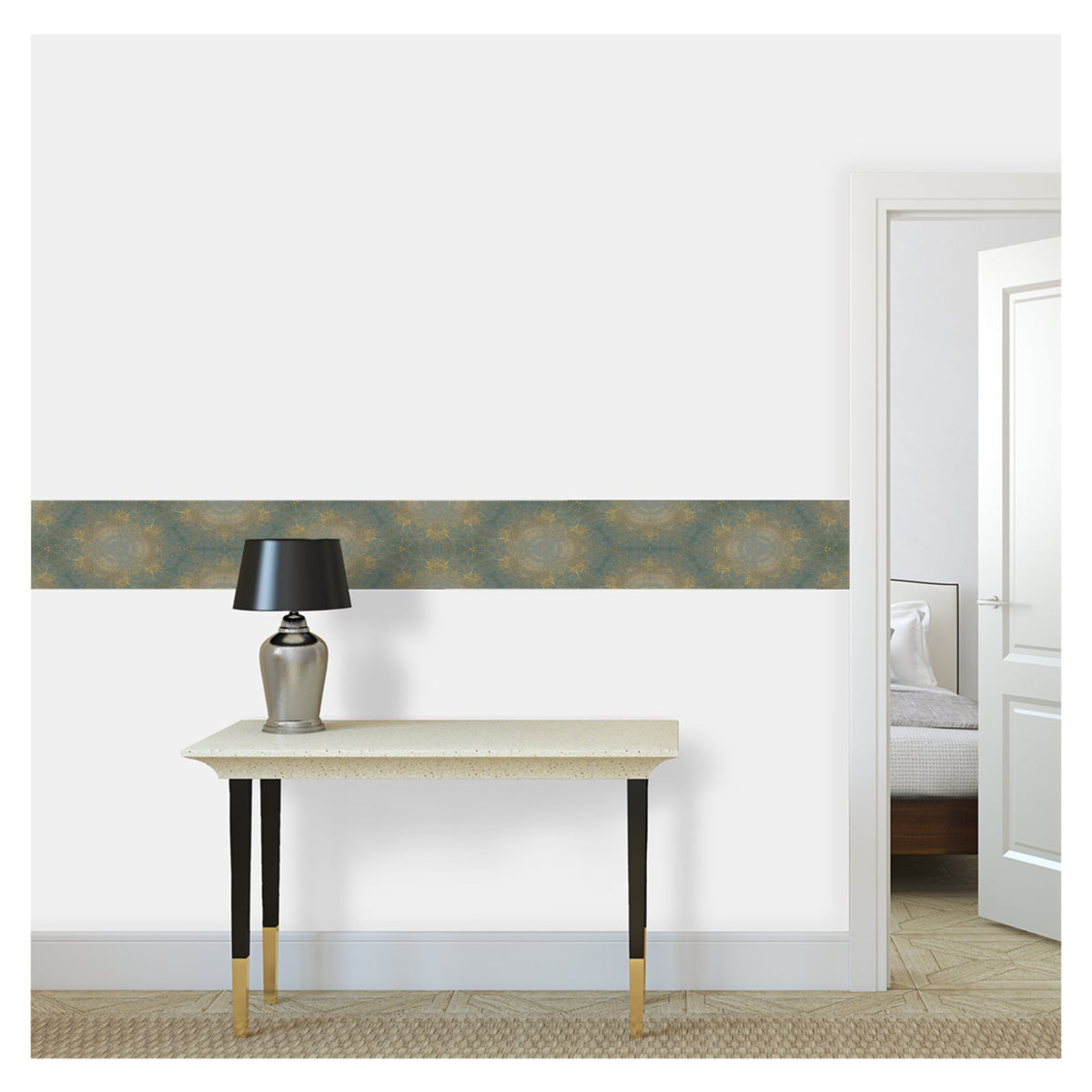 Metallic Gold on Green Intricate Wallpaper Border