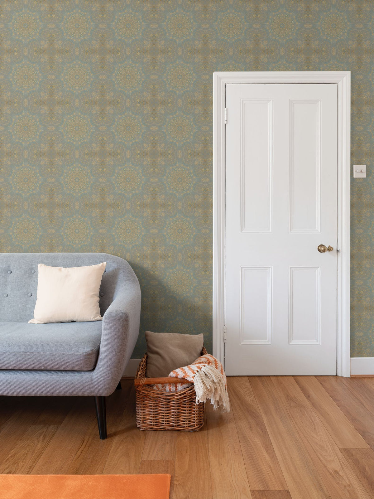 Metallic Gold on Green Intricate Repeat Pattern Wallpaper