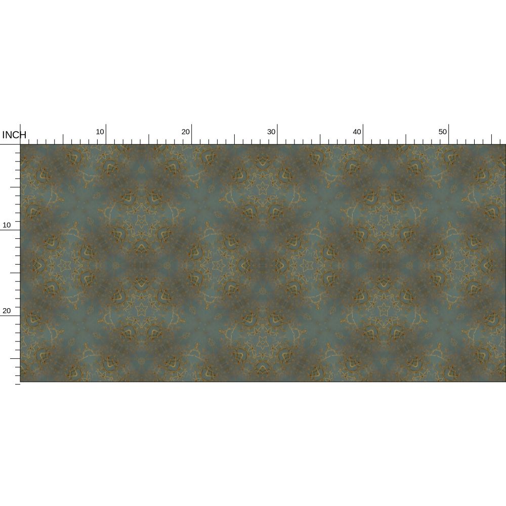 Fabric Metallic Gold on Green Intricate Repeat Pattern