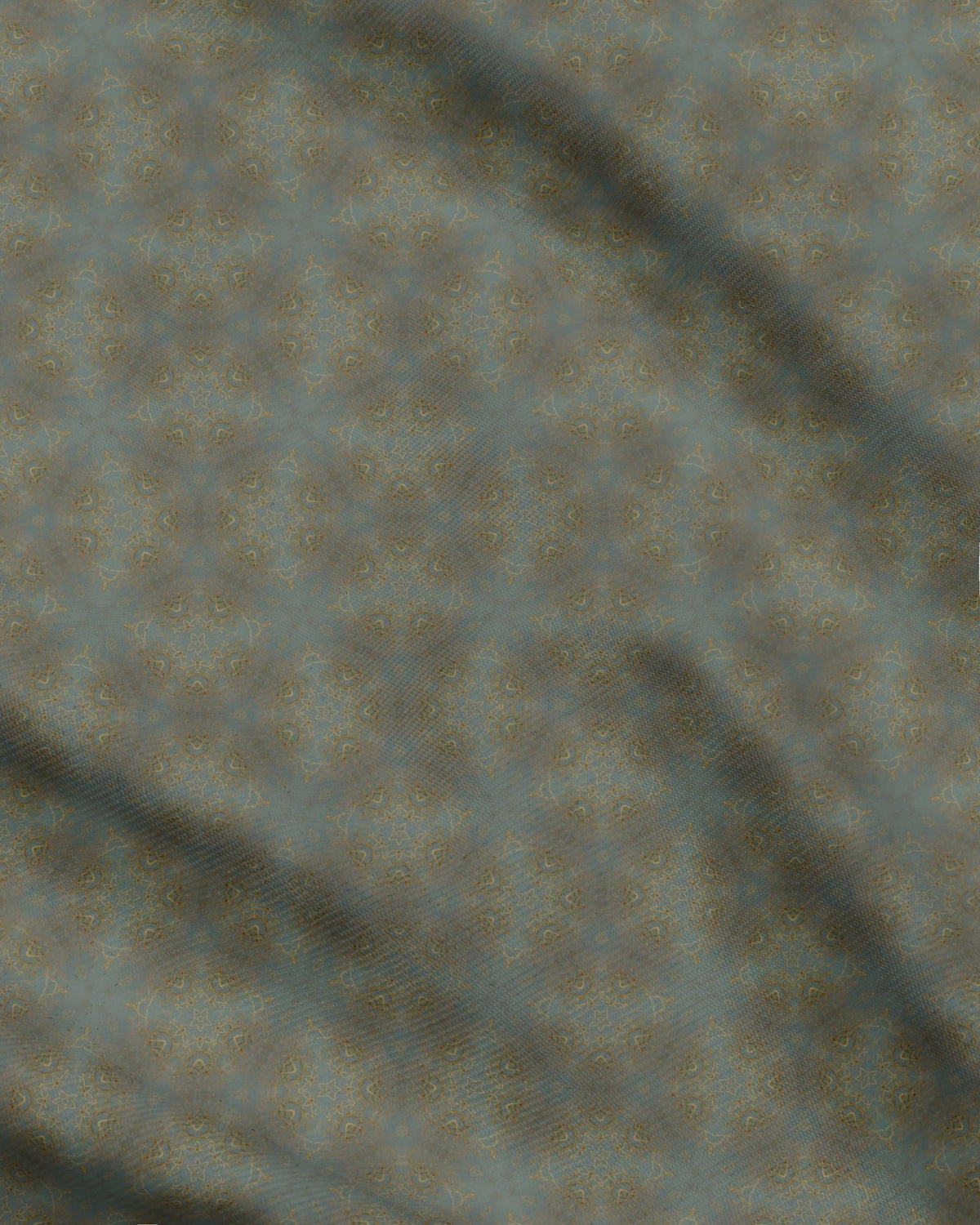 Fabric Metallic Gold on Green Intricate Repeat Pattern