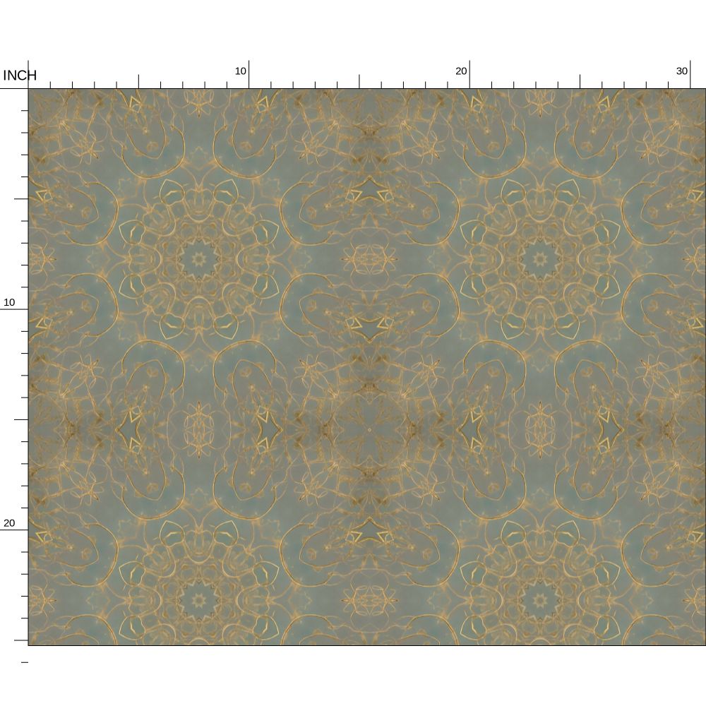 Metallic Gold on Light Green Intricate Fabric Printing