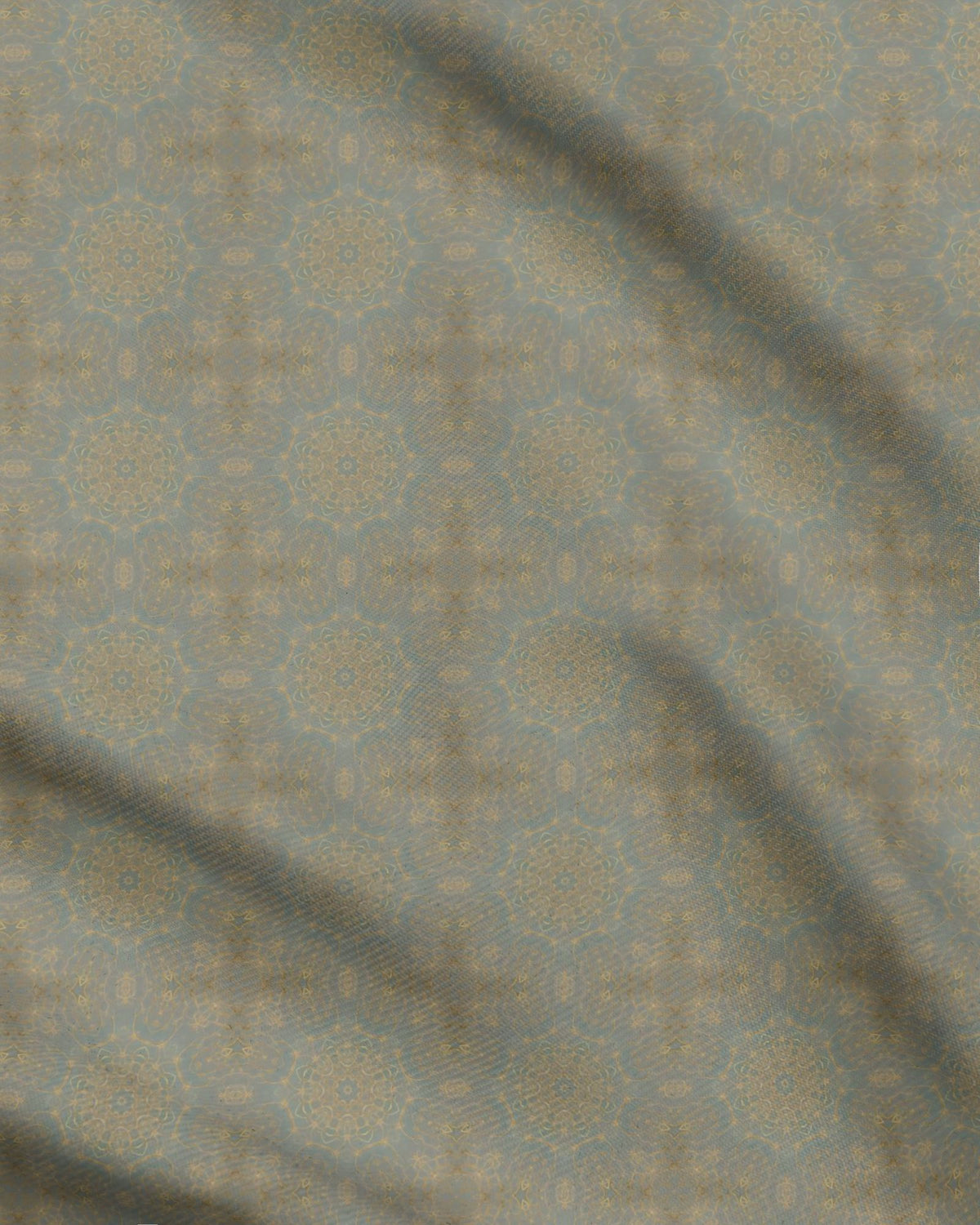 Metallic Gold on Light Green Intricate Fabric Printing