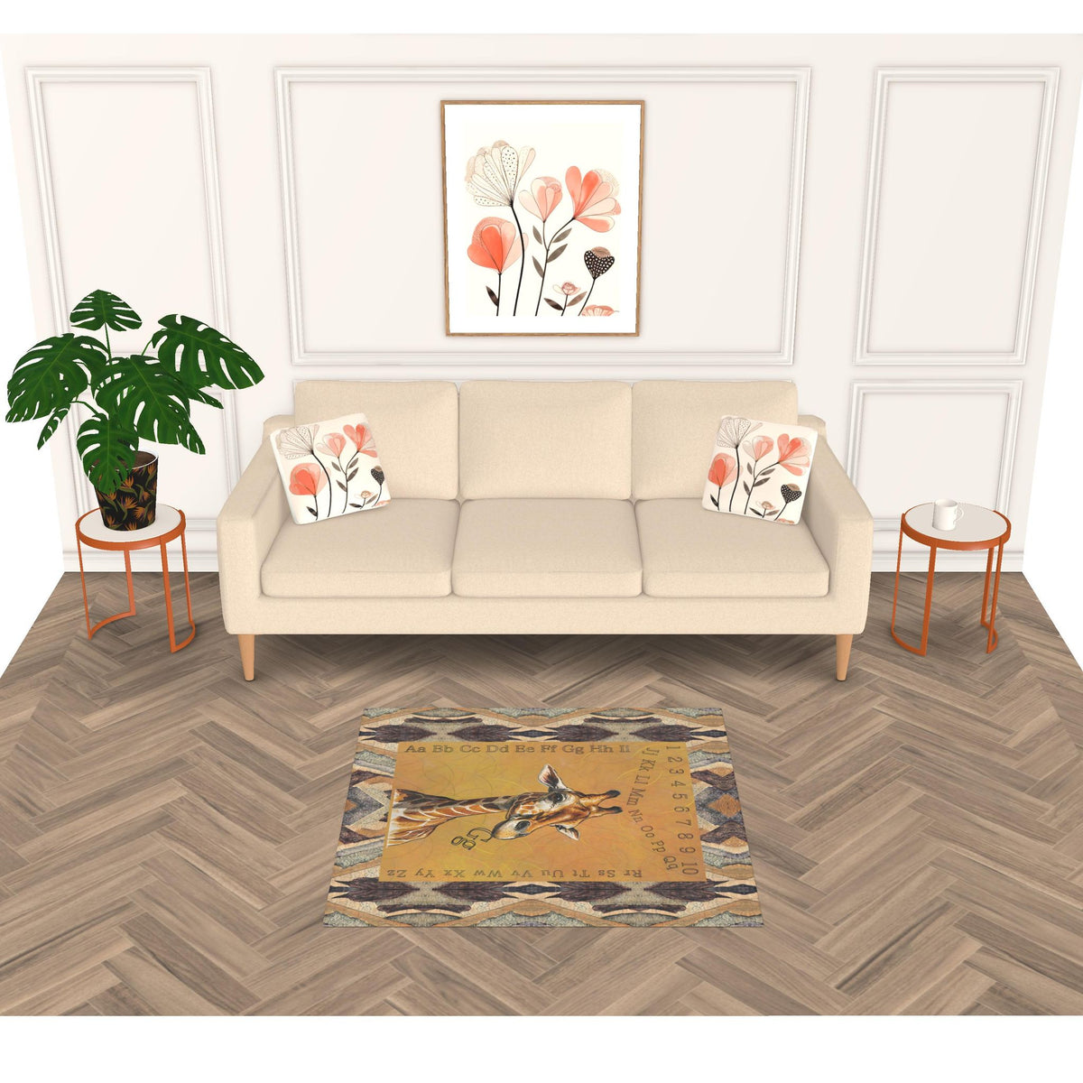 Children's AaBbCc 123 Rug earthtones on African motif