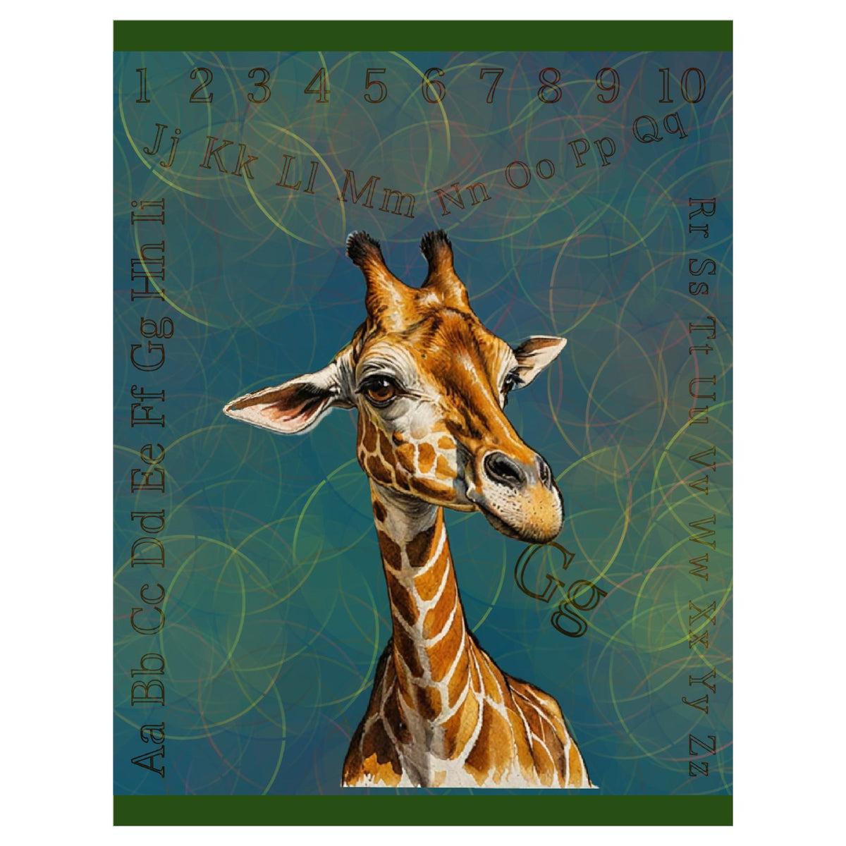 Washable Rugs Aa Bb Cc 1-10 giraffe on lime green & teal