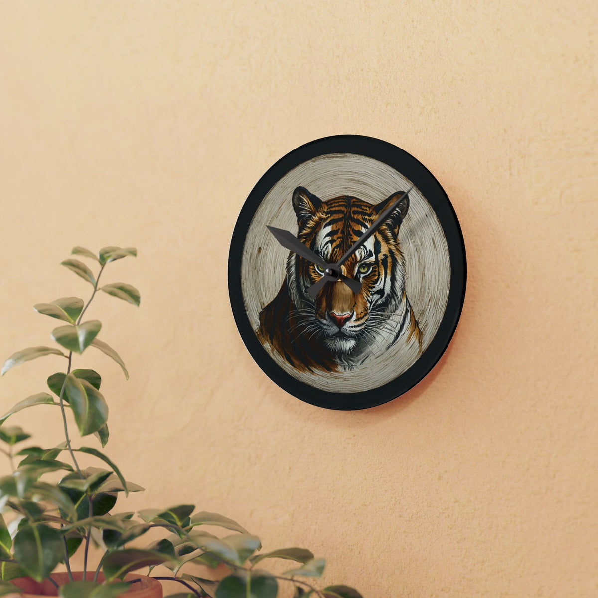 Tiger Portrait Acrylic Wall Clock — Bold Wildlife Decor
