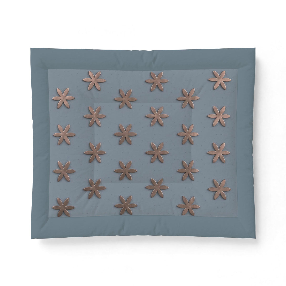 Abstract Floral Cotton Comforter  Copper metallic on dusty Blues