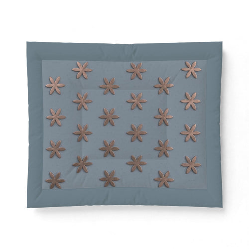 Abstract Floral Cotton Comforter  Copper metallic on dusty Blues