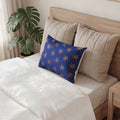 Modern Geometric Cotton Pillow Sham – Luminous Blue with Copper Patterned Accent