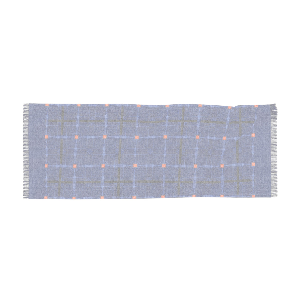 Blue Large Plaid Lightweight Scarf — Subtle Orange Dot Grid Pattern