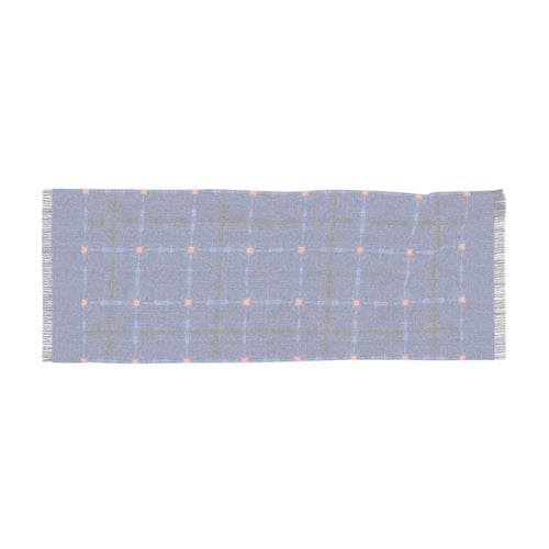 Blue Large Plaid Lightweight Scarf — Subtle Orange Dot Grid Pattern