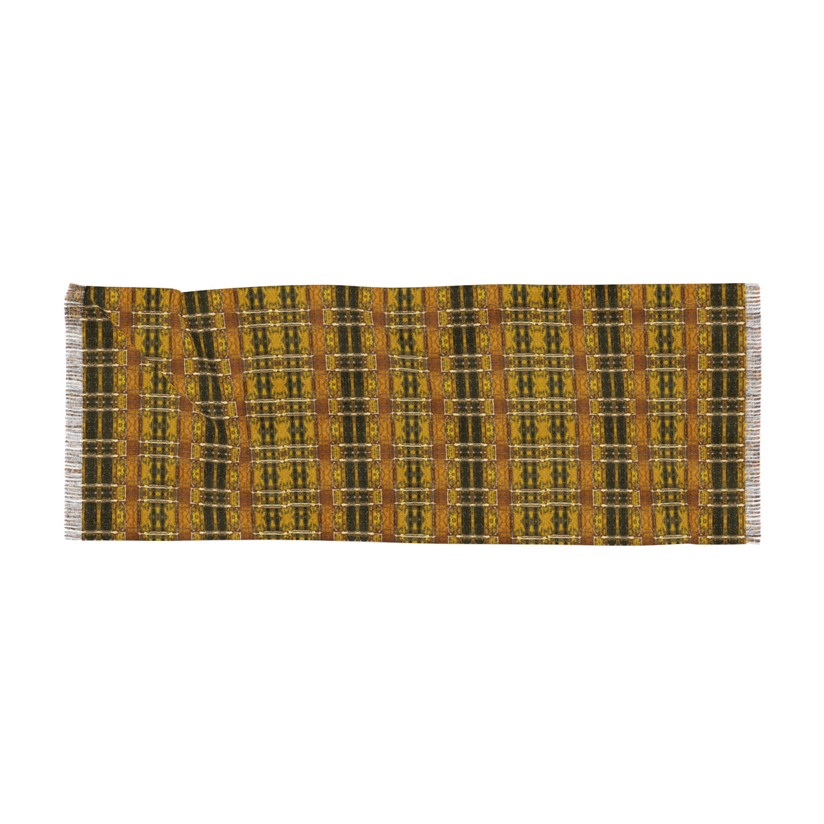 Autumn Plaid Lightweight Scarf – Warm Mustard Striped Patterned Wrap