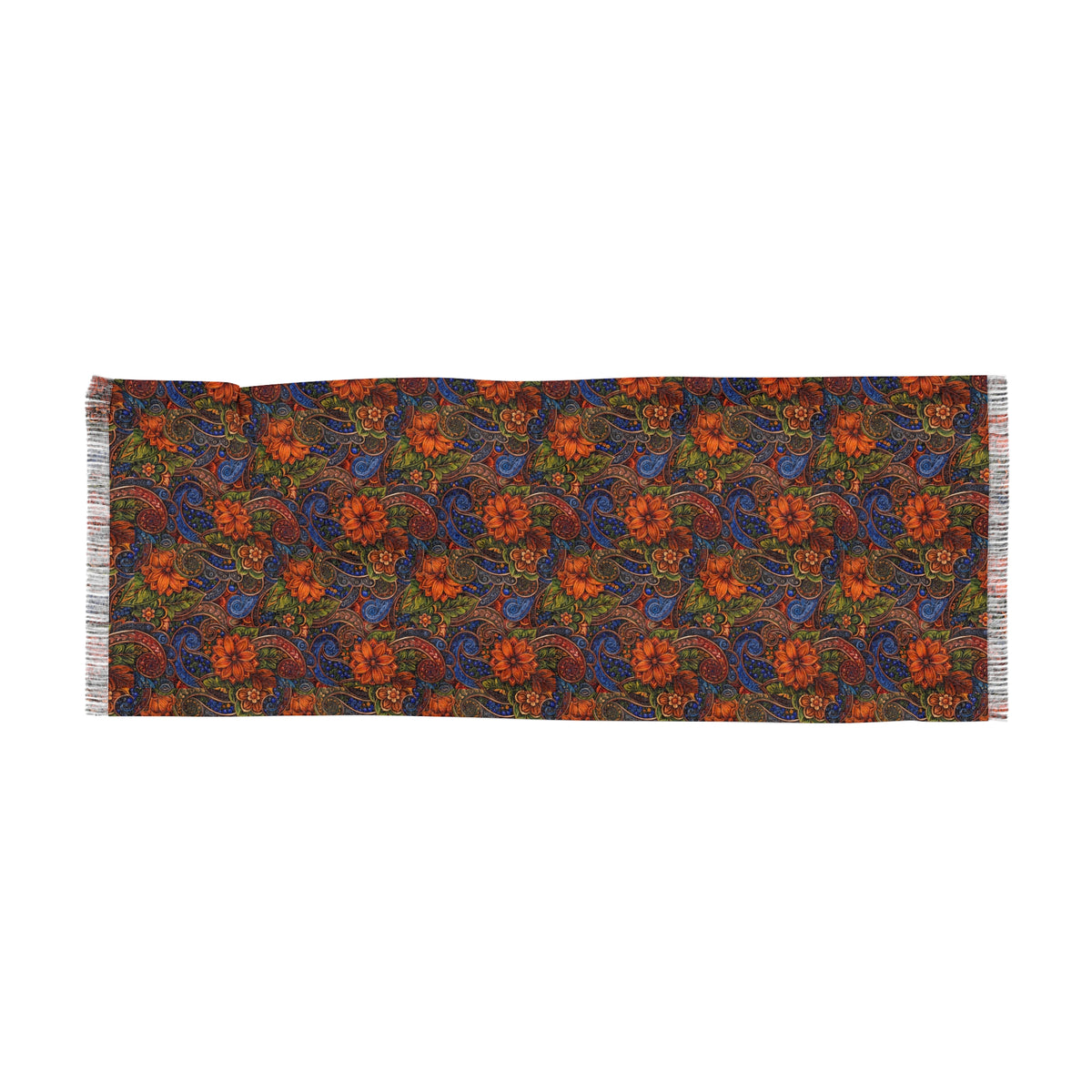 Floral  Luminous Blue Metallic highlights Lightweight Scarf – Boho Orange &  Garden Print