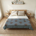 Abstract Floral Cotton Comforter  Copper metallic on dusty Blues